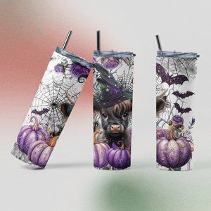Baby Highland Cow Witch Purple Spooky Halloween Tumbler